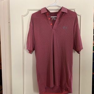 Red and gray striped collared shirt